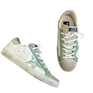 Golden Goose Limited Edition White Sage Ice Marbled
Leather Superstar Sneaker